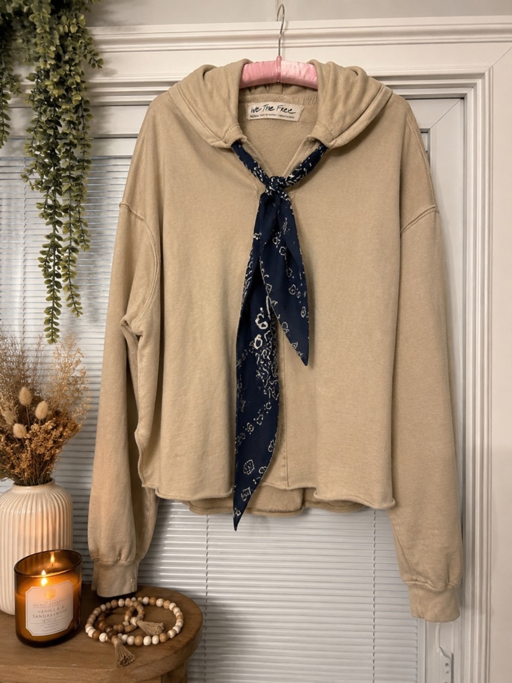 We The Free Free People Backyard Hoodie“Raw Hem Beige Medium 100 percent cotton